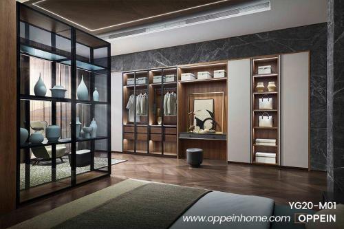 Wood-Grain-Melamine-Wardrobe-With-Transparent-Glass-Doors-YG20-M01-1